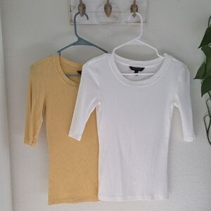 Banana Republic White And Yellow Ribbed Knit Top